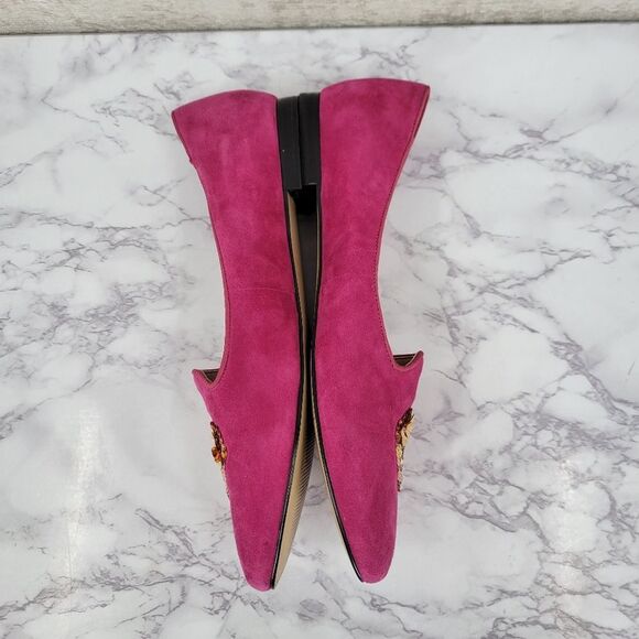 Talbots Ryan Raspberry Novelty Pink Suede Flats with Gold Sequin Heart Detail - Picture 6 of 12